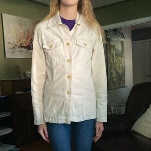 Pro Mod off white jean jacket with unique browny buttons